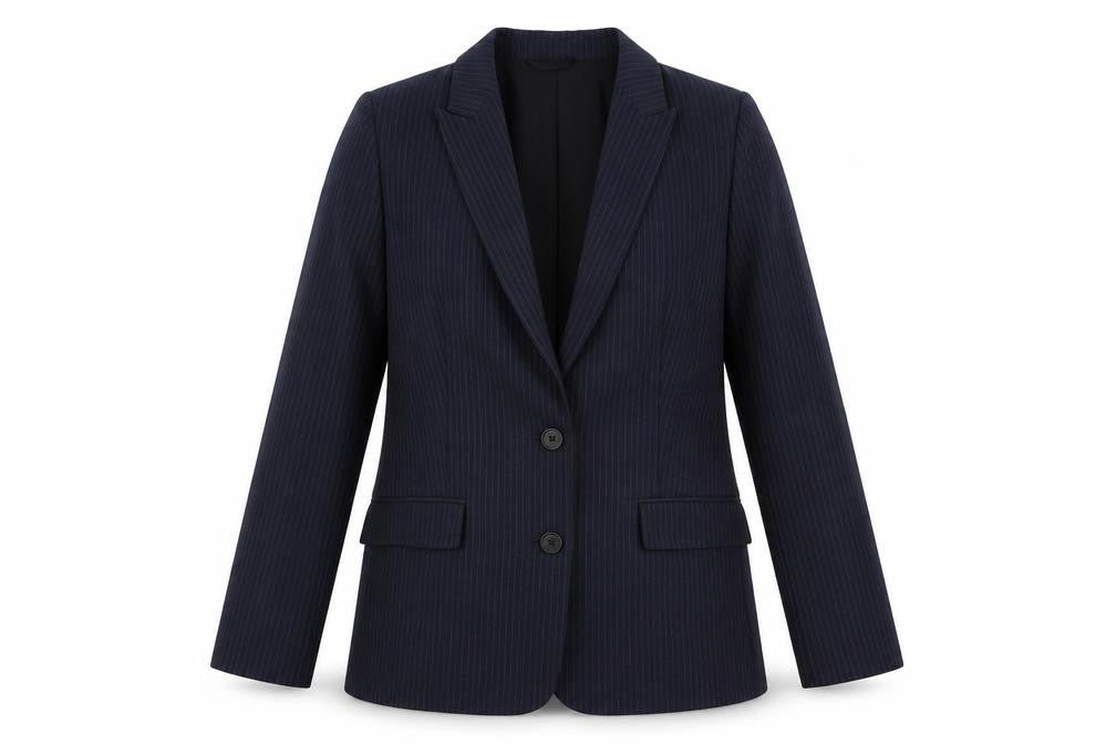 Marks and Spencer Womens Blue Pinstripe Polyester Jacket Suit Jacket Size 12