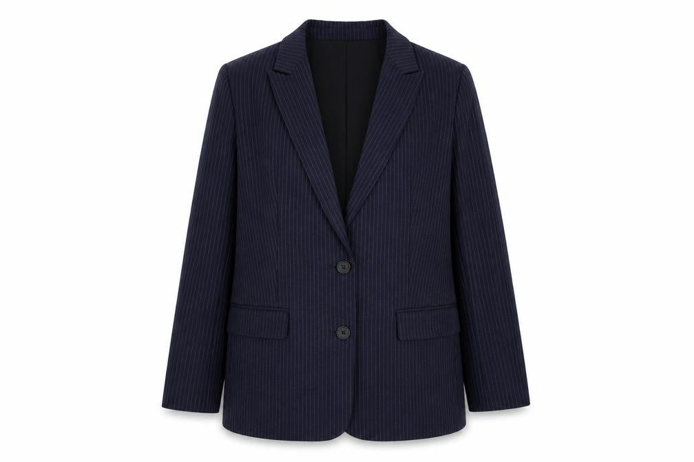 Marks and Spencer Womens Blue Pinstripe Polyester Jacket Suit Jacket Size 12