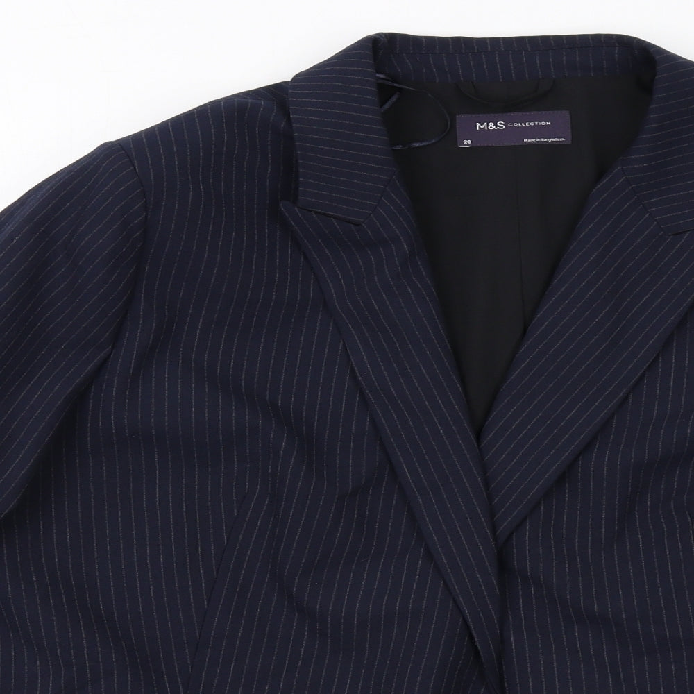 Marks and Spencer Womens Blue Pinstripe Polyester Jacket Suit Jacket Size 20