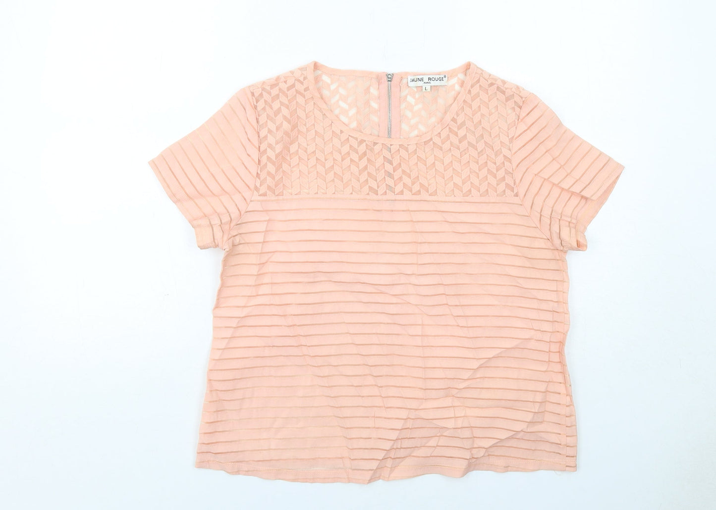 Jaune Rouge Womens Pink Polyester Basic T-Shirt Size L Round Neck