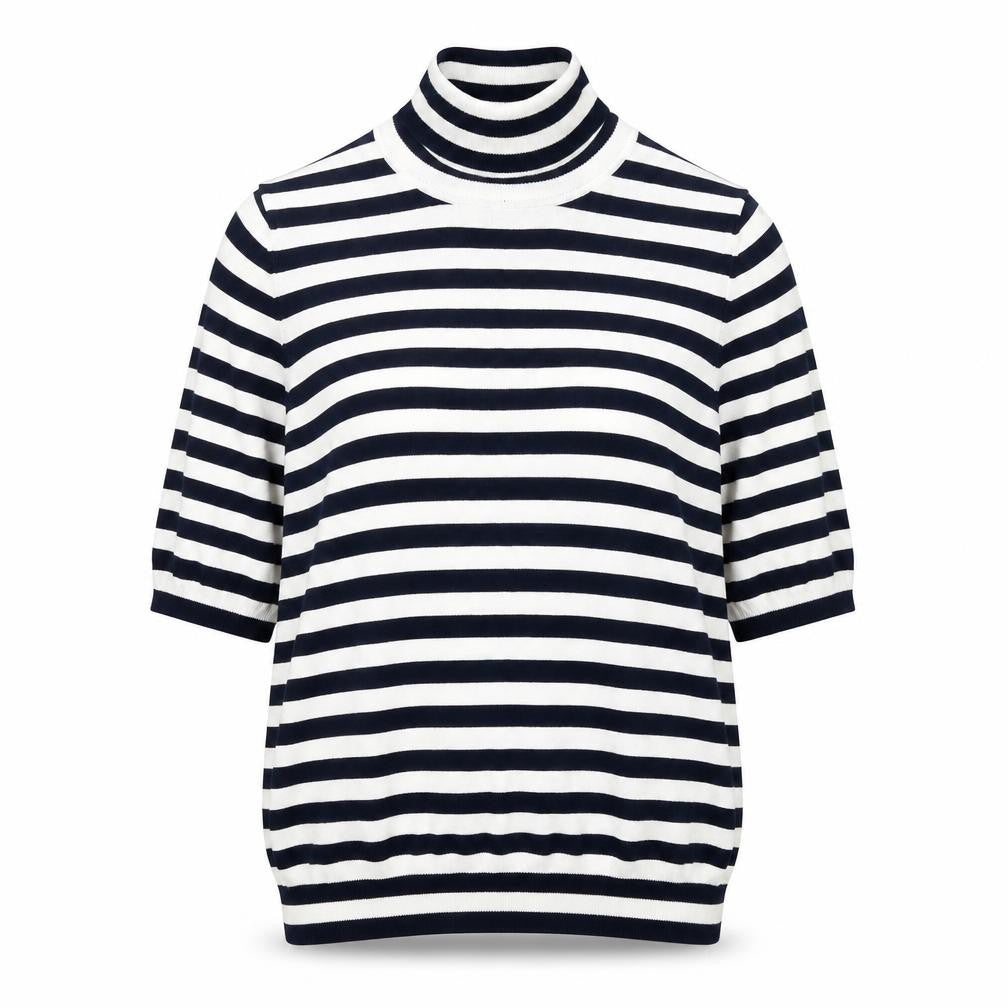 Marks and Spencer Womens Blue High Neck Striped Viscose Pullover Jumper Size 16