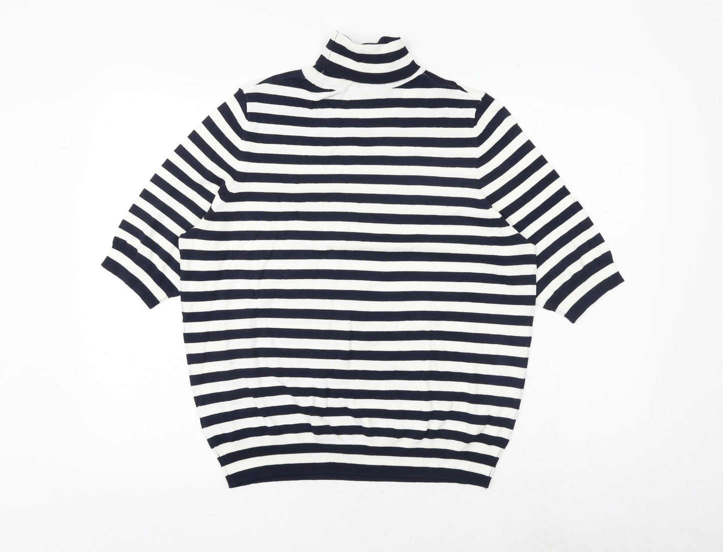 Marks and Spencer Womens Blue High Neck Striped Viscose Pullover Jumper Size 16