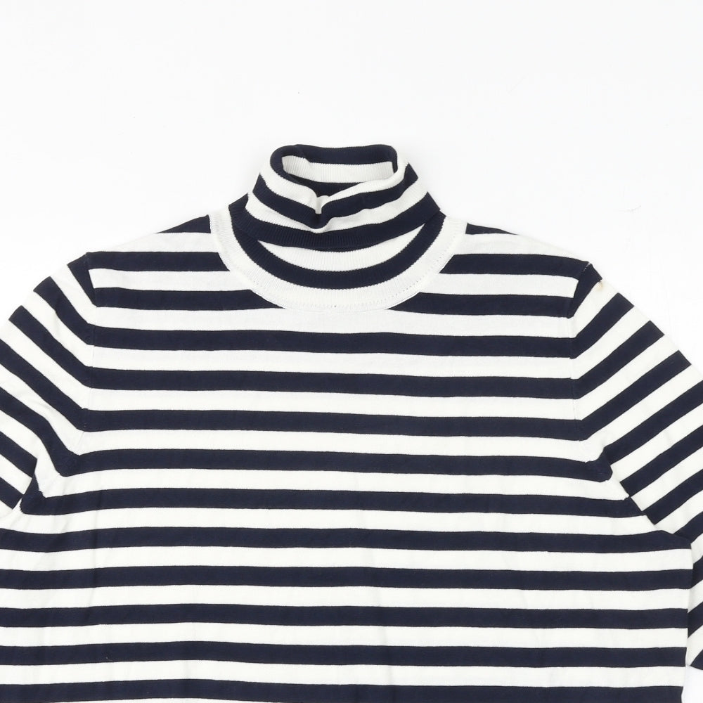 Marks and Spencer Womens Blue High Neck Striped Viscose Pullover Jumper Size 16