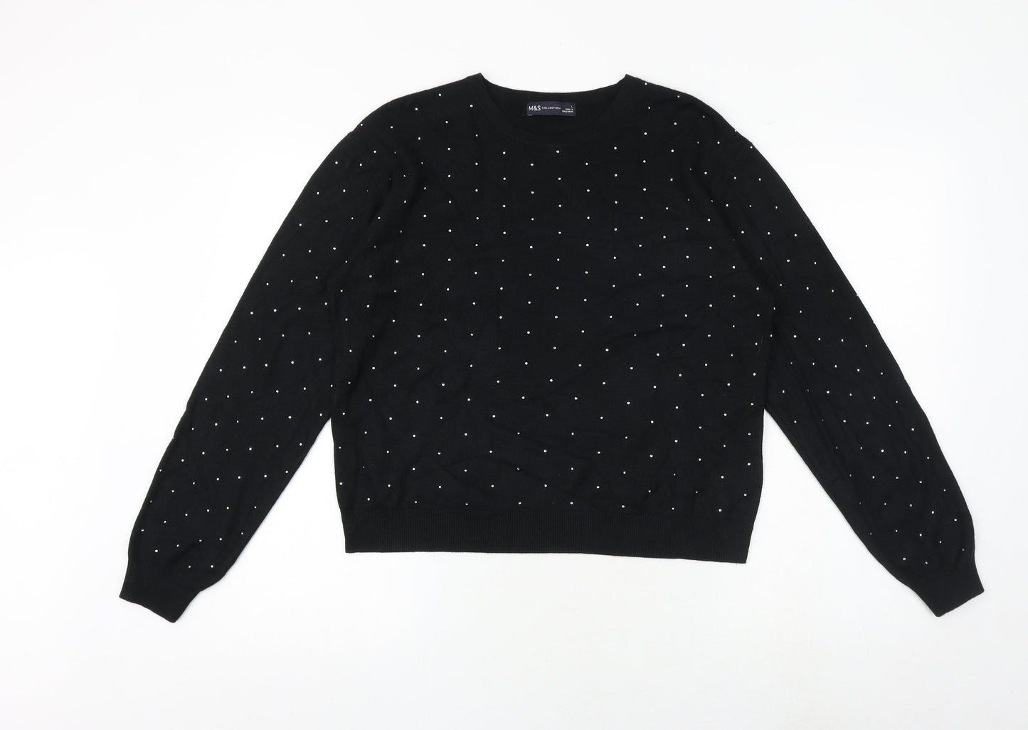 Marks and Spencer Womens Black Round Neck Viscose Pullover Jumper Size L