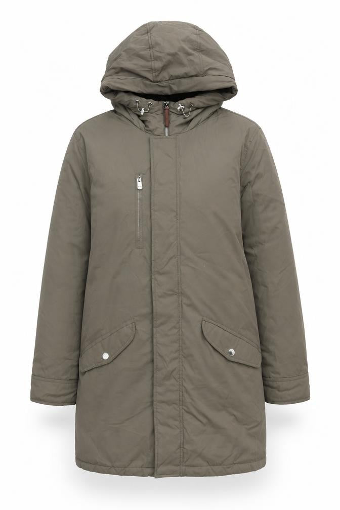 Front view of Autograph women’s brown overcoat coat, size M, zip