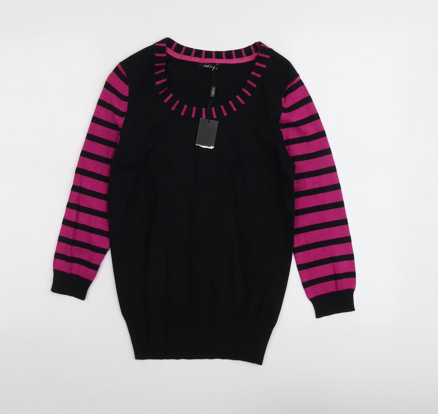 M&Co Womens Black Scoop Neck Viscose Pullover Jumper Size 10