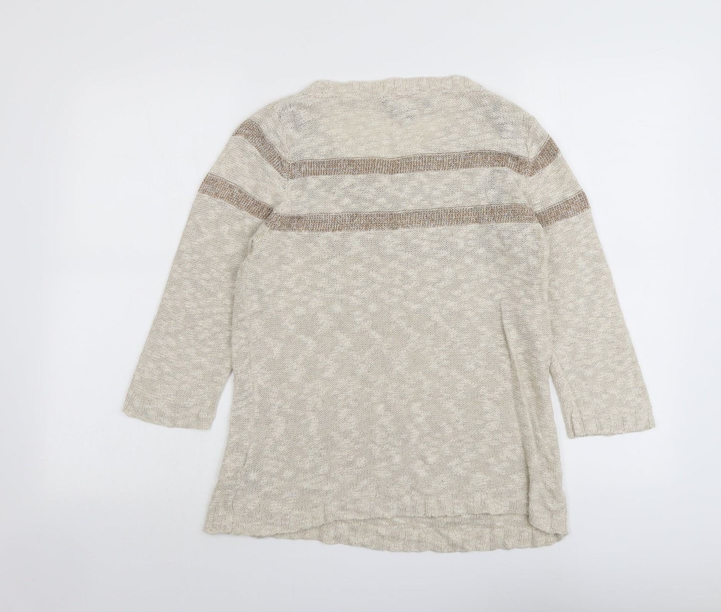 Betty Jackson Womens Beige Round Neck Cotton Pullover Jumper Size 16