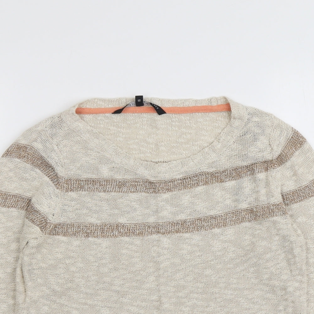Betty Jackson Womens Beige Round Neck Cotton Pullover Jumper Size 16