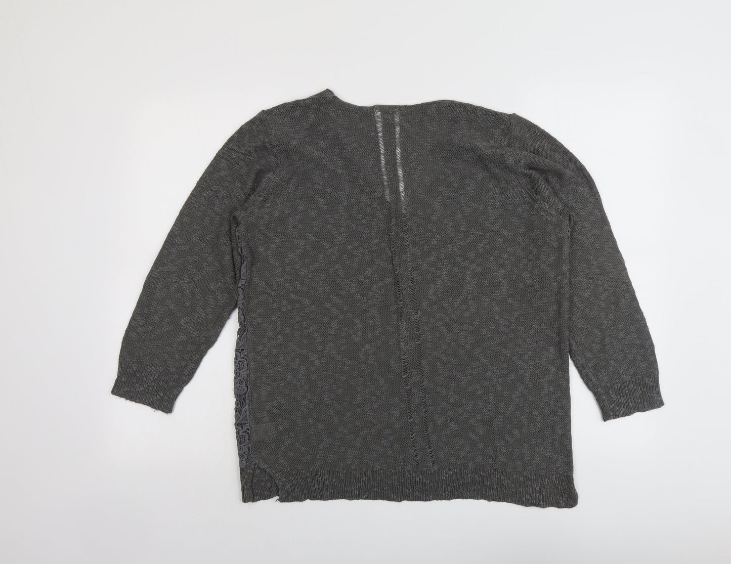 River Island Womens Grey Round Neck Cotton Pullover Jumper Size 16