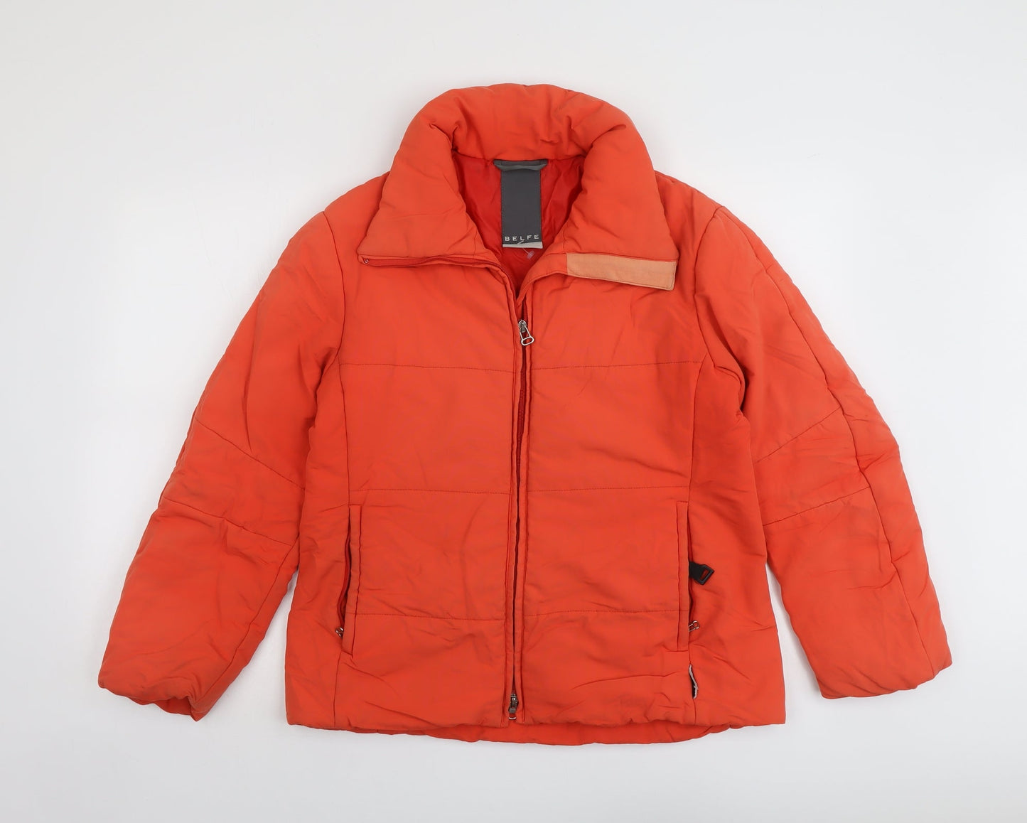 Belfe Womens Orange Puffer Jacket Jacket Size 10 Zip