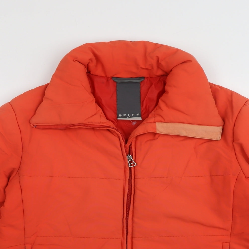 Belfe Womens Orange Puffer Jacket Jacket Size 10 Zip