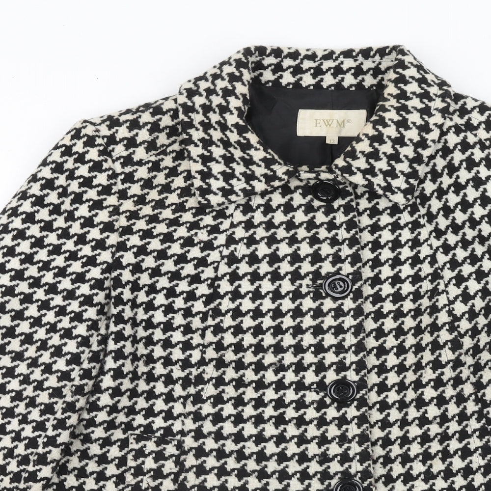 EWM Womens Black Geometric Jacket Size 12 Button