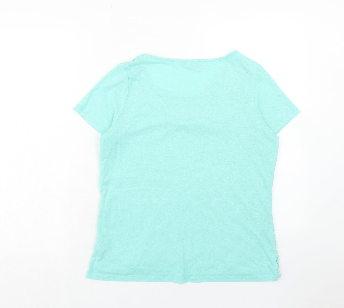 Marks and Spencer Womens Blue Geometric Viscose Basic T-Shirt Size 12 Scoop Neck