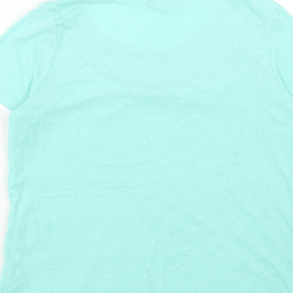 Marks and Spencer Womens Blue Geometric Viscose Basic T-Shirt Size 12 Scoop Neck