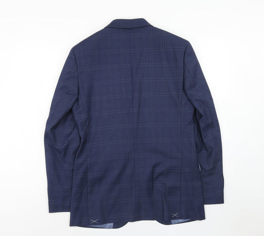 Marks and Spencer Mens Blue Plaid Polyester Jacket Suit Jacket Size 38 Regular