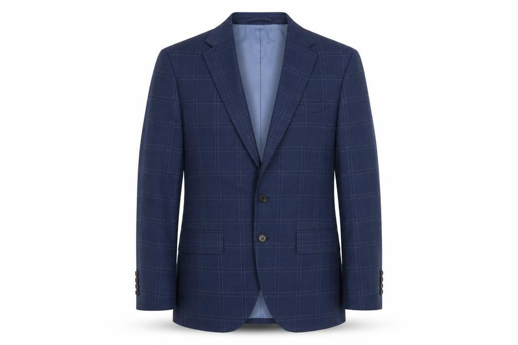 Marks and Spencer Mens Blue Plaid Polyester Jacket Suit Jacket Size 38 Regular