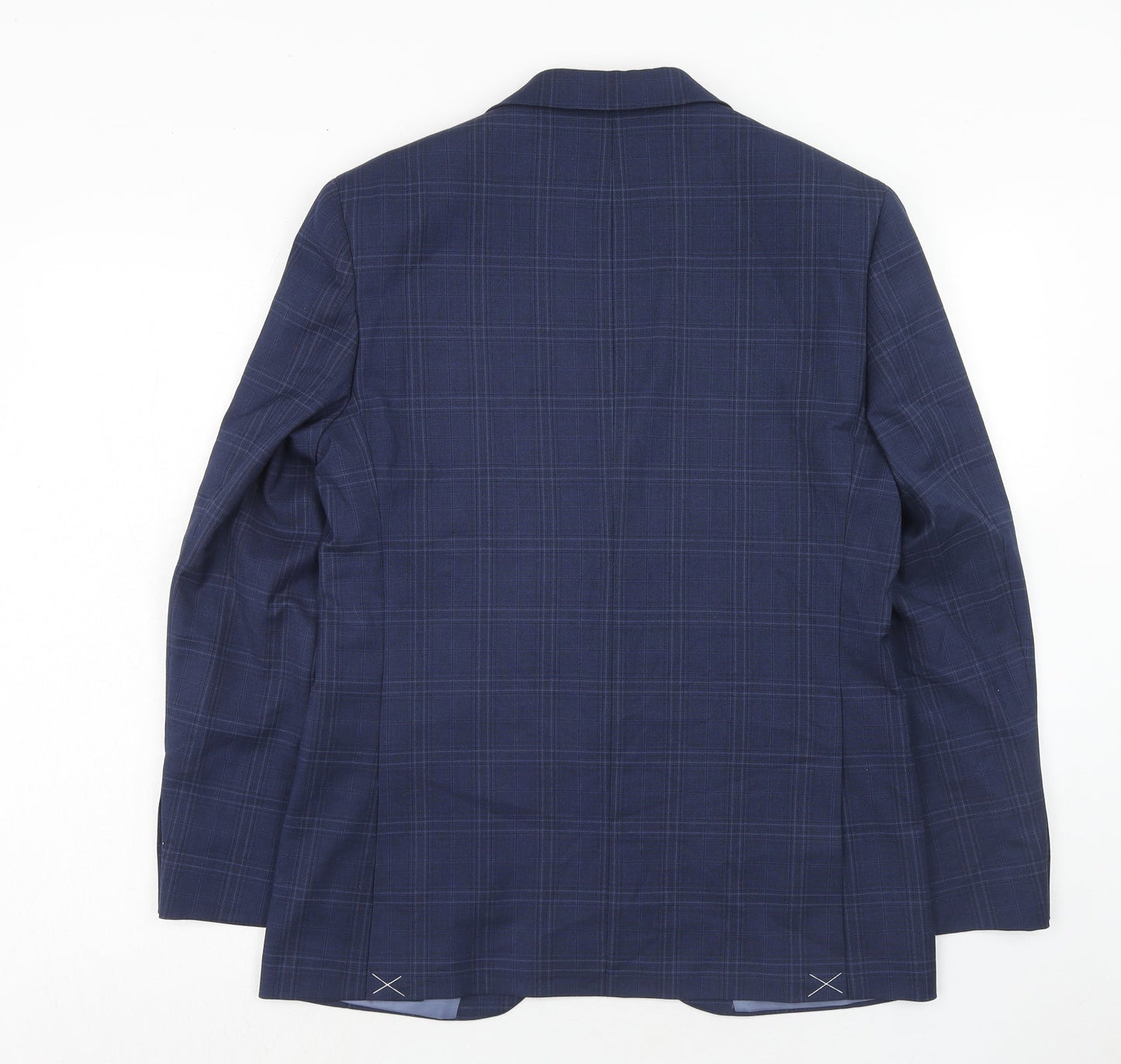 Marks and Spencer Mens Blue Plaid Polyester Jacket Suit Jacket Size 38 Regular