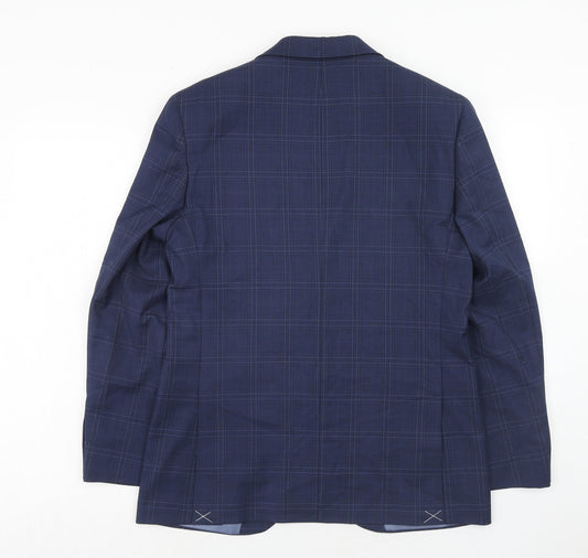 Marks and Spencer Mens Blue Plaid Polyester Jacket Suit Jacket Size 38 Regular