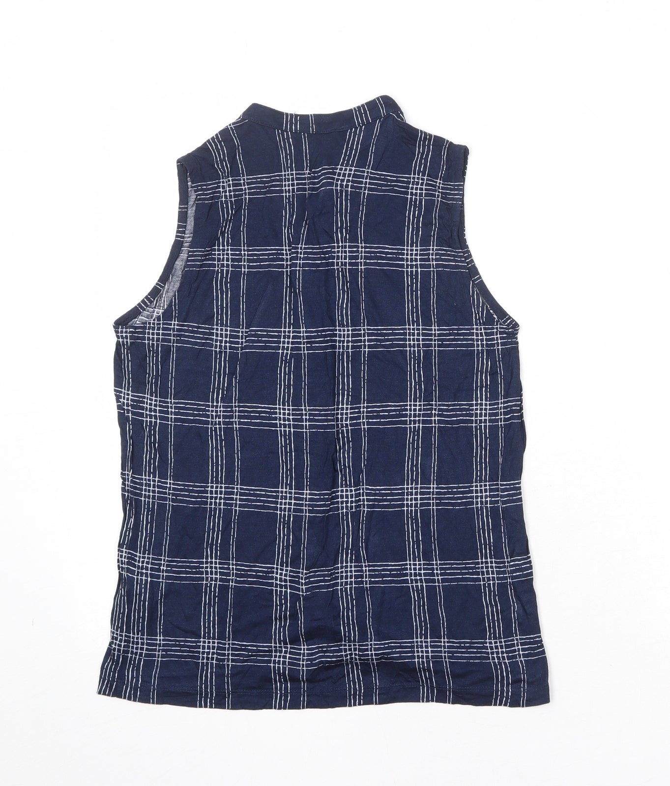Marks and Spencer Womens Blue Plaid Viscose Basic Button-Up Size 10 Collared