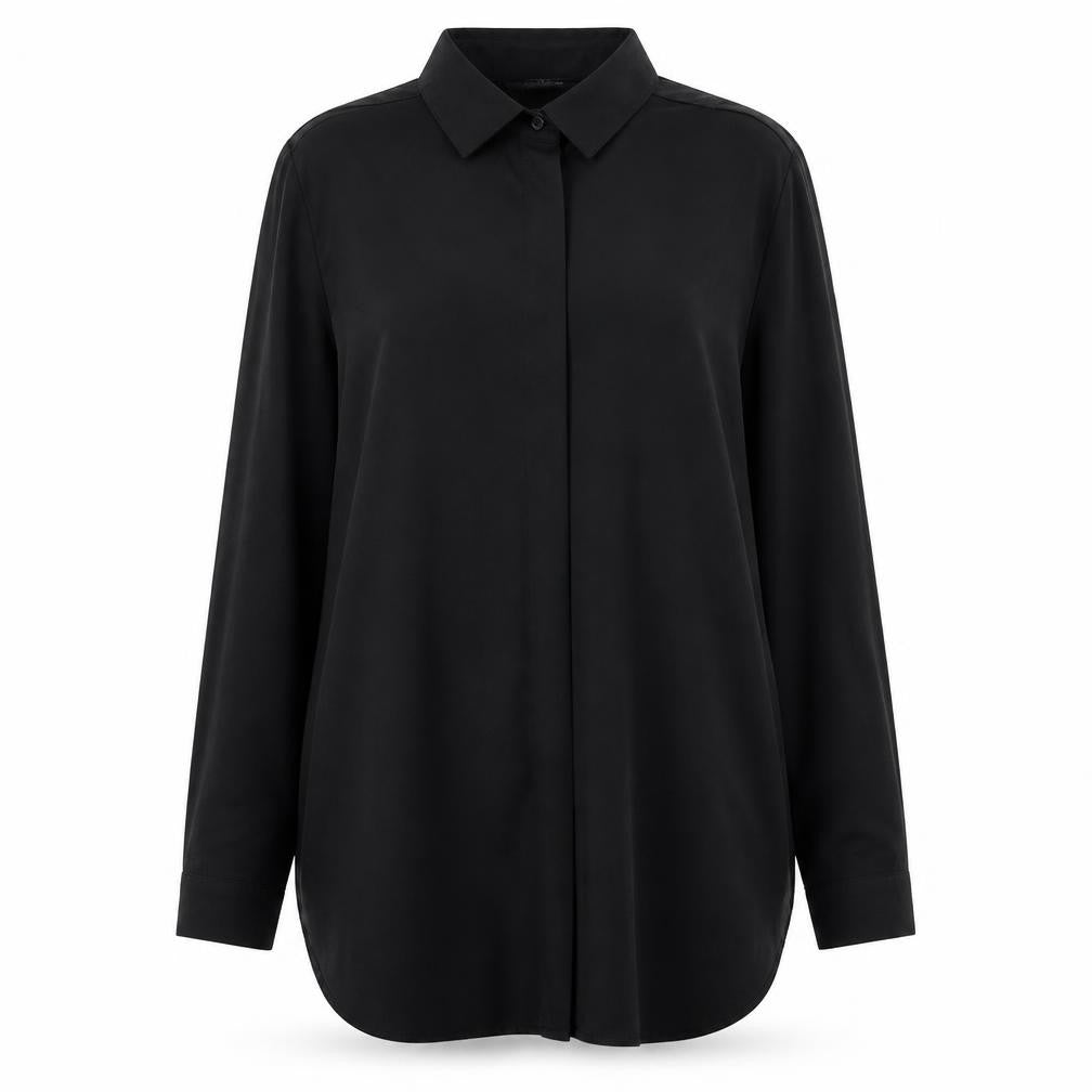 Marks and Spencer Womens Black Polyester Basic Button-Up Size 10 Collared