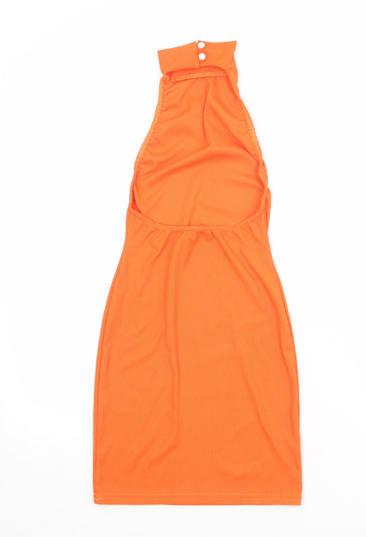 PRETTYLITTLETHING Womens Orange Polyester Bodycon Size 6 Halter Button