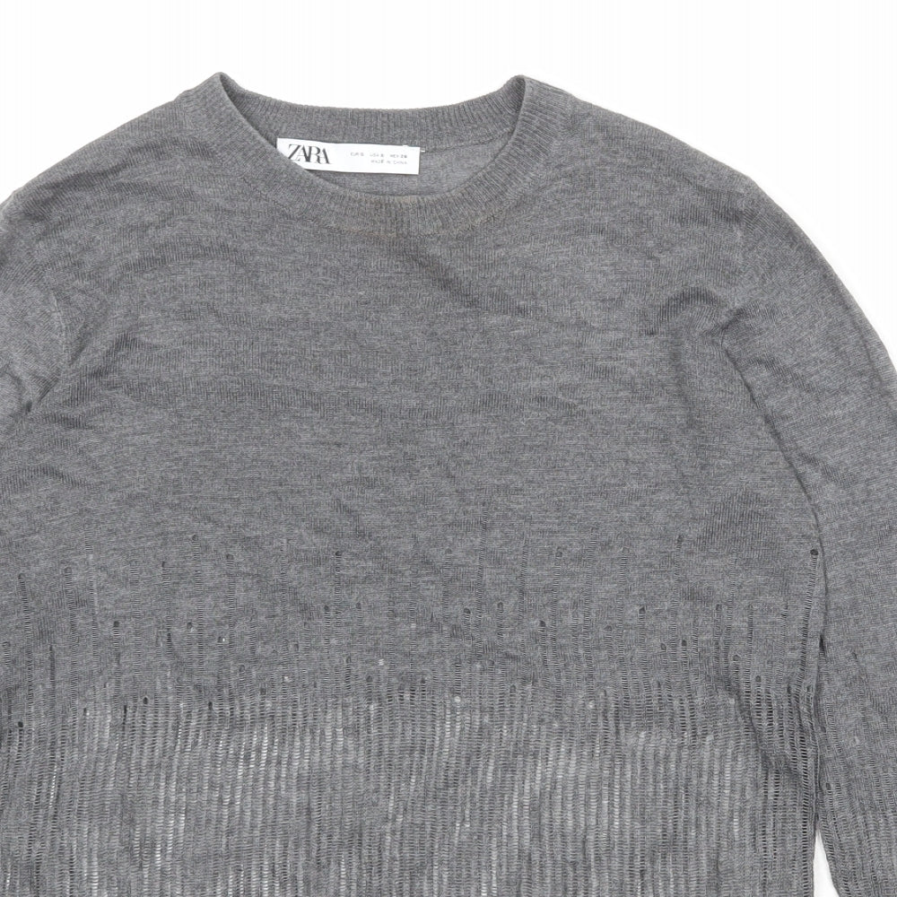 Zara Womens Grey Round Neck Polyester Pullover Jumper Size S