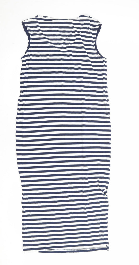 Oasis Womens Blue Striped Viscose A-Line Size S V-Neck Pullover
