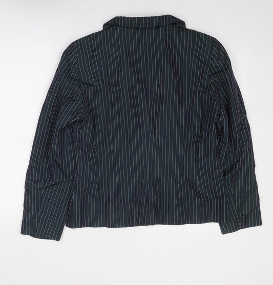 Angie Womens Blue Striped Jacket Blazer Size 14 Buckle