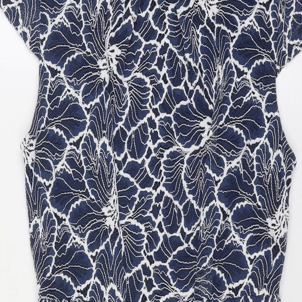 Blue Vanilla Womens Blue Floral Nylon Shift Size 12 Round Neck Zip