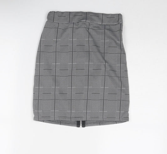 Look of the Day Womens Grey Plaid Polyester A-Line Skirt Size 6 Zip