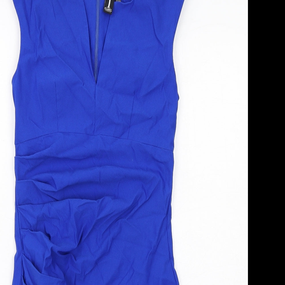 Izabel London Womens Blue Viscose Sheath Size 10 V-Neck Zip