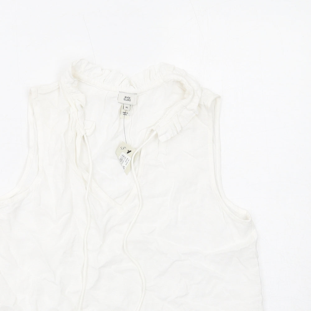 River Island Womens White Viscose Basic Blouse Size XS V-Neck - Broderie Anglaise