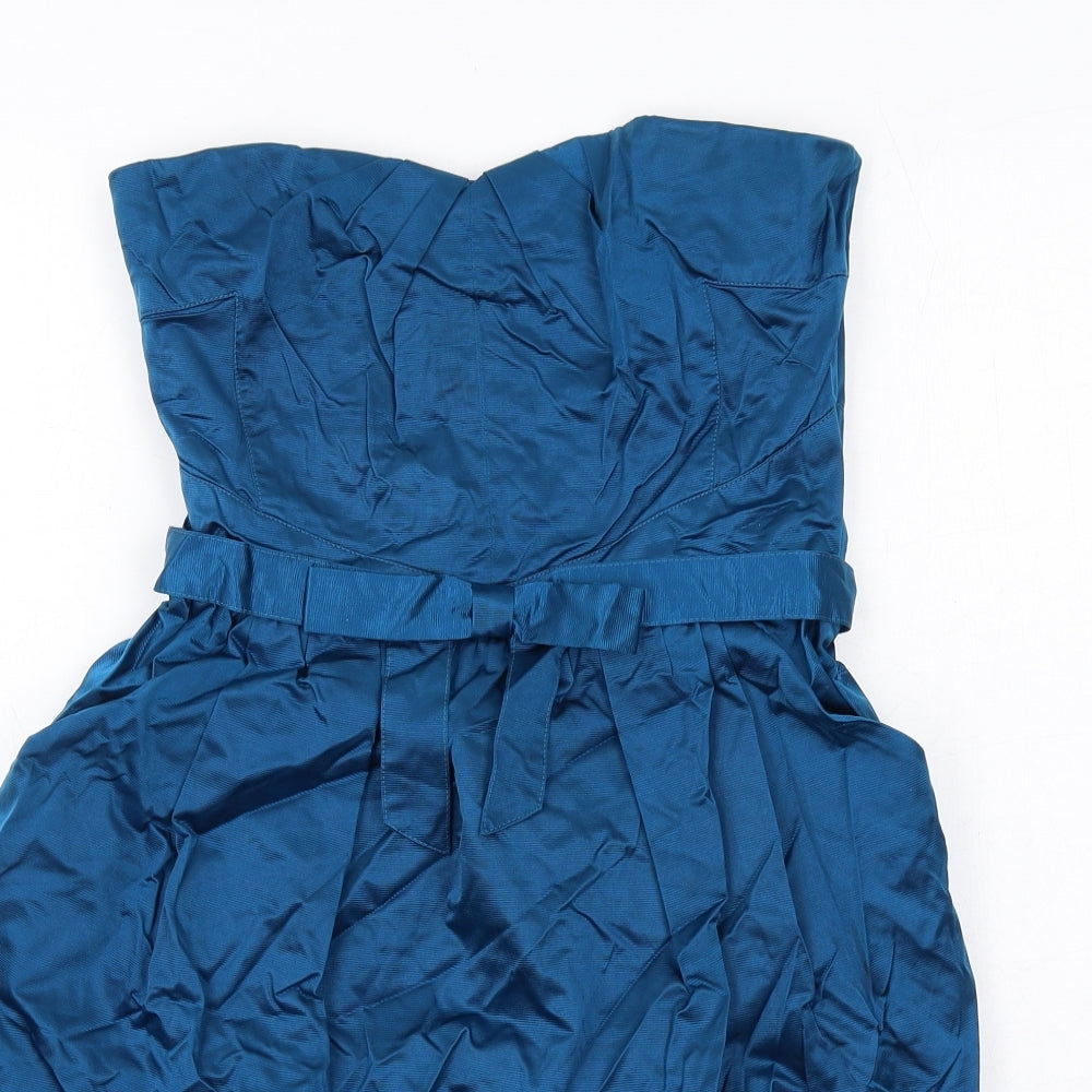 Warehouse Womens Blue Polyester Mini Size 10 Sweetheart Zip - Strapless