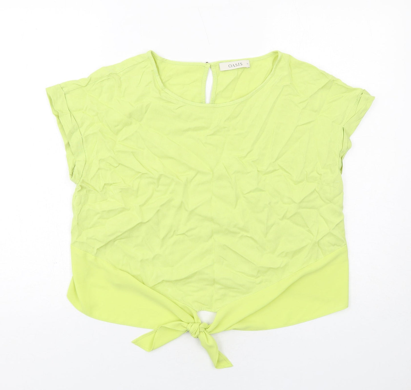 Oasis Womens Yellow Viscose Basic Blouse Size 16 Boat Neck - Tie Front