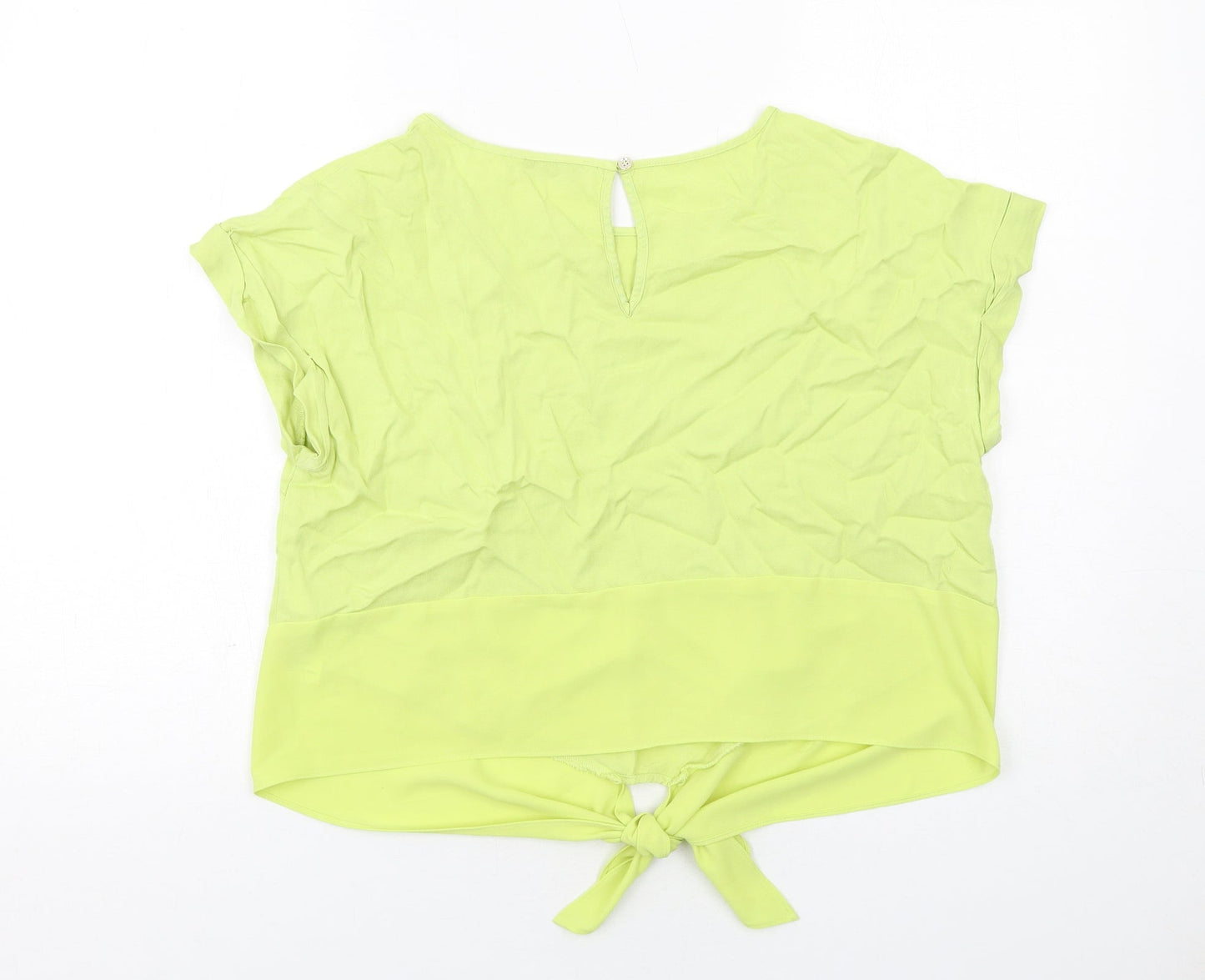 Oasis Womens Yellow Viscose Basic Blouse Size 16 Boat Neck - Tie Front