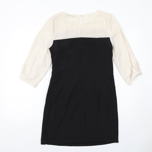 Oasis Womens Black Colourblock Polyester A-Line Size 8 Round Neck Zip