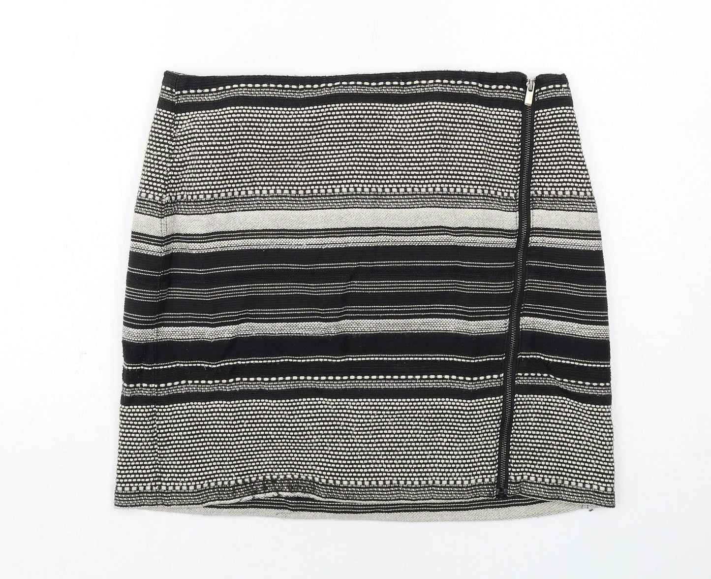 Camaieu Womens Black Geometric Polyester A-Line Skirt Size 14 Zip