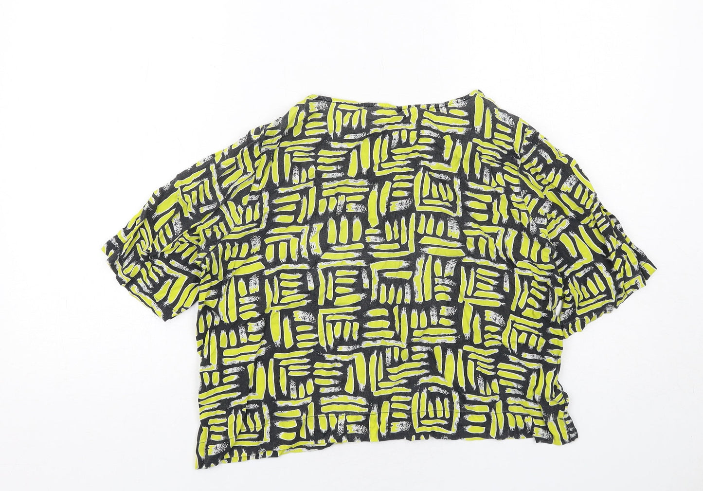 River Island Womens Yellow Geometric Viscose Basic Blouse Size 8 Round Neck