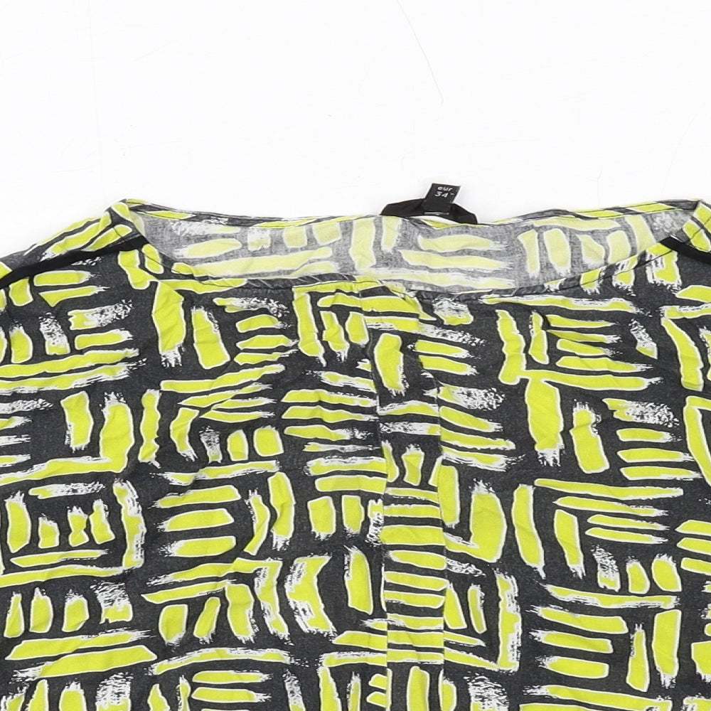 River Island Womens Yellow Geometric Viscose Basic Blouse Size 8 Round Neck