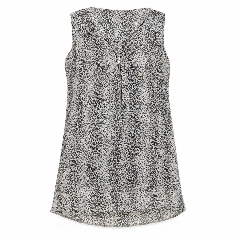 New Look Womens Grey Animal Print Polyester Basic Tank Size 12 V-Neck - Leopard Print