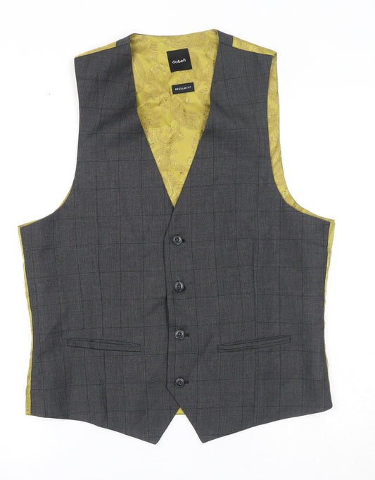 Dobell Mens Grey Check Polyester Jacket Suit Waistcoat Size S Regular