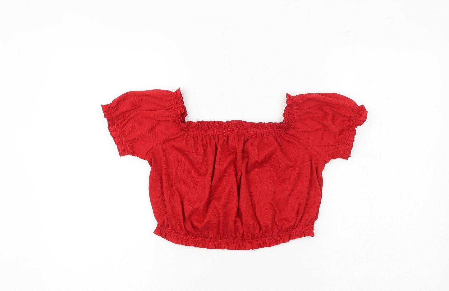 H&M Womens Red Polyester Cropped Blouse Size S Square Neck