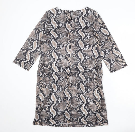 Wallis Womens Multicoloured Animal Print Polyester A-Line Size 8 Round Neck Button - Snakeskin Pattern