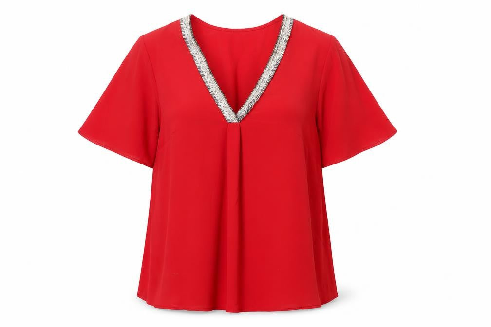 Dorothy Perkins Womens Red Polyester Basic Blouse Size 8 V-Neck
