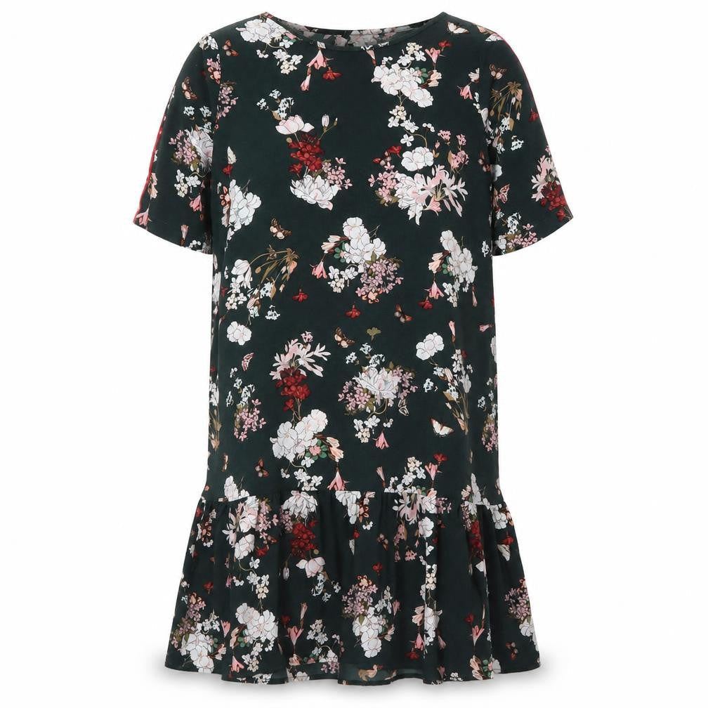 Only Womens Green Floral Polyester Skater Dress Size 8 Round Neck Pullover