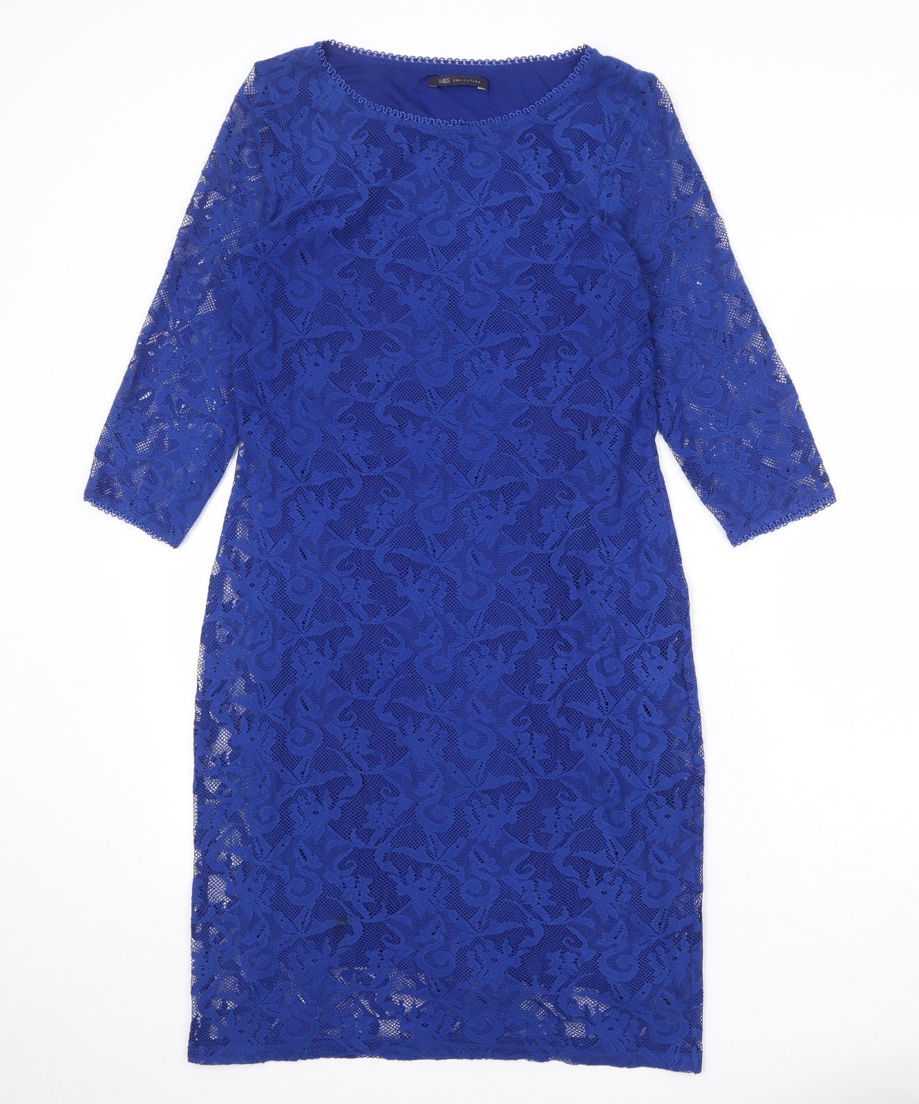 Marks and Spencer Womens Blue Geometric Polyester Shift Size 10 Round Neck Pullover
