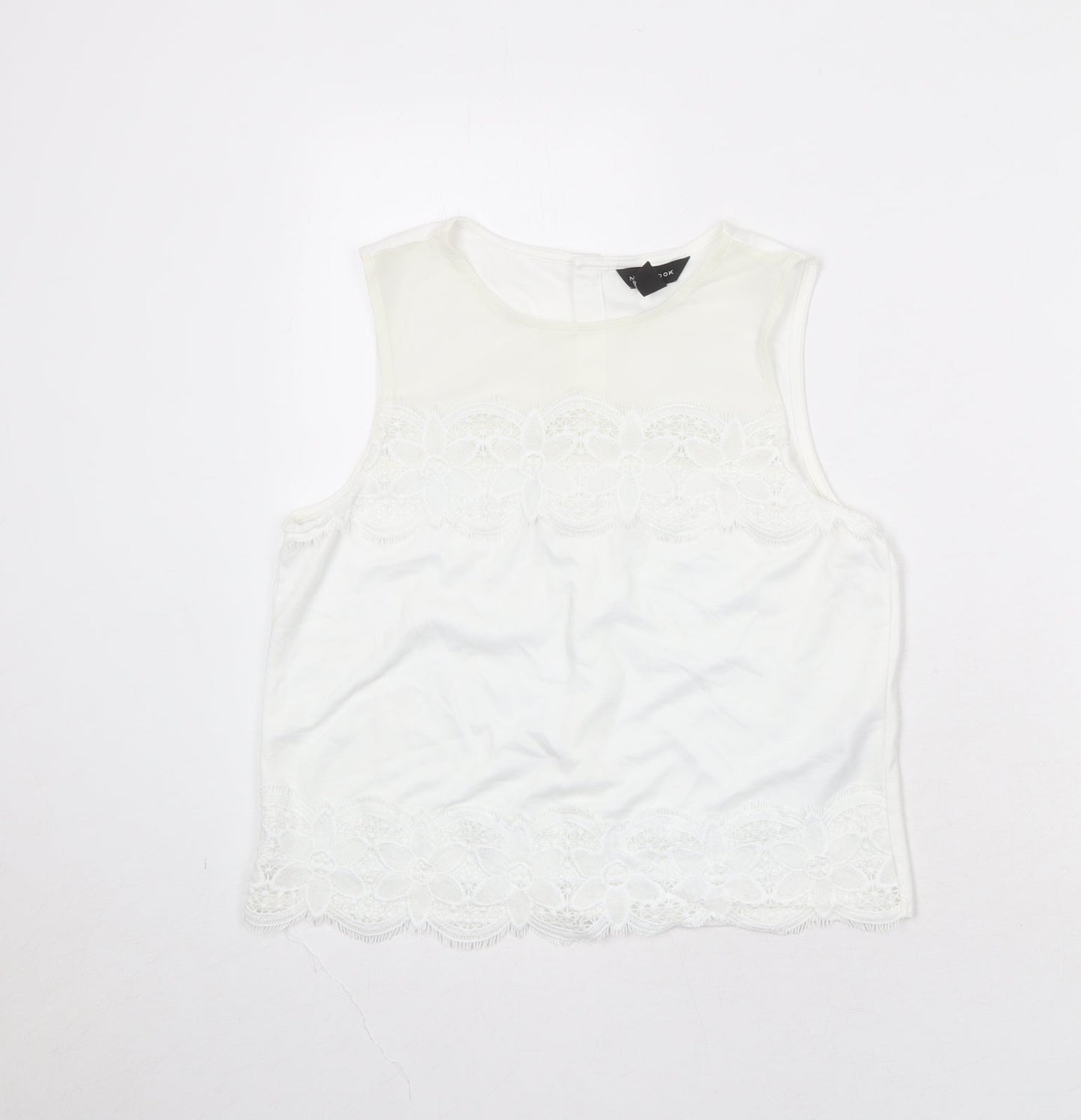 New Look Womens White Polyester Basic Tank Size 12 Round Neck - Lace Details