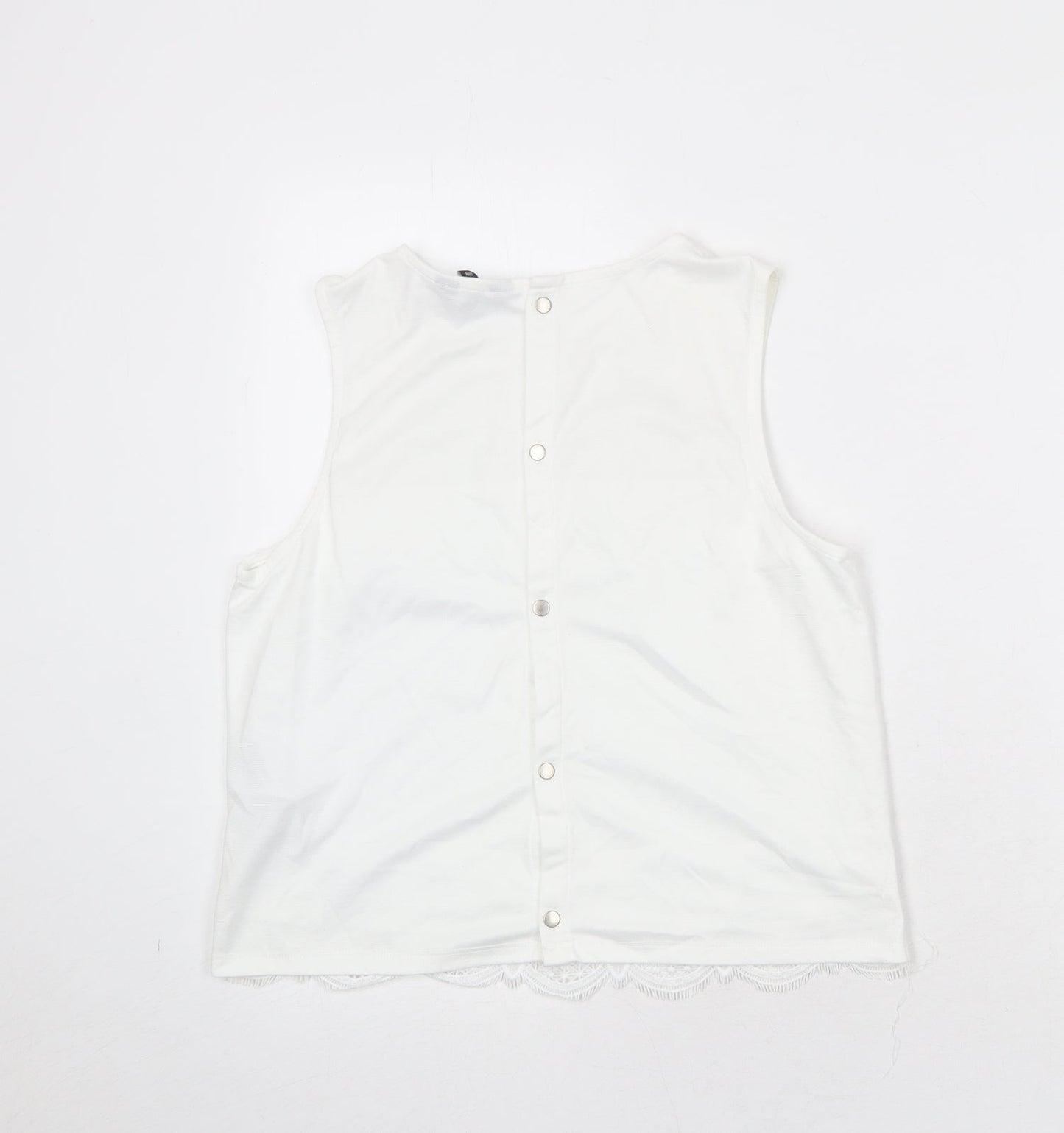 New Look Womens White Polyester Basic Tank Size 12 Round Neck - Lace Details