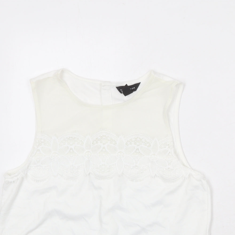 New Look Womens White Polyester Basic Tank Size 12 Round Neck - Lace Details