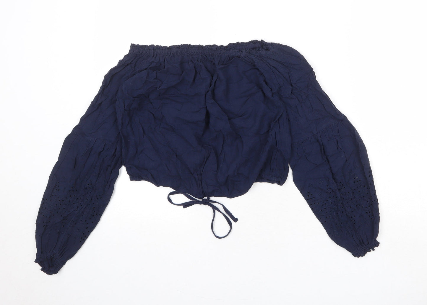 Hollister Womens Blue Viscose Cropped Blouse Size XS Off the Shoulder